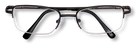 Eyelevel-UK Cuba reading glasses featuring a grey metal semi-rimless rectangular frame with clear magnifying lenses.