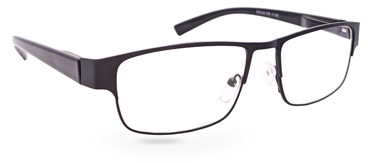 Eyelevel-UK Daniel reading glasses with a black square plastic frame and clear magnifying lenses.
