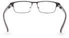 Eyelevel-UK Daniel reading glasses with a black square plastic frame and clear magnifying lenses, rear view.