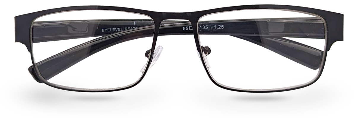 Eyelevel-UK Daniel reading glasses with a black square plastic frame and clear magnifying lenses