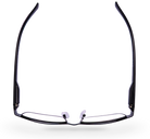 Eyelevel-UK Daniel black square reading glasses viewed from above showing the full rim plastic frame and temples.
