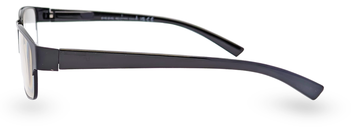 Eyelevel-UK Daniel reading glasses with a black square plastic frame, shown from a side profile view.