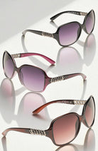 Eyelevel-UK Danielle oversized fashion sunglasses in purple, brown, and black with gradient lenses and decorative arms