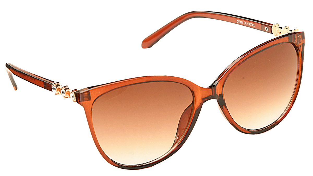 Eyelevel-UK Demi square ladies sunglasses in brown and gold with stone detail and brown gradient UV400 lenses