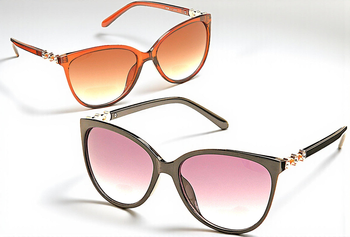 Eyelevel-UK Demi square fashion sunglasses with stone detail, available in brown and black frames with gradient lenses.