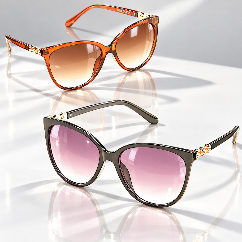 Eyelevel-UK Demi square fashion sunglasses in brown and black with gold stone detailing and gradient lenses.