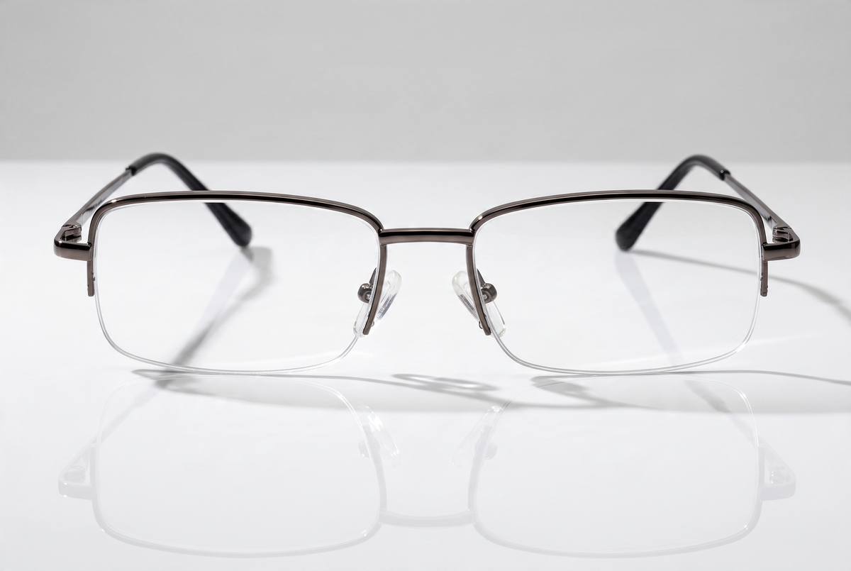 Eyelevel-UK Dickens semi-rimless rectangular reading glasses with a metallic frame and clear magnifying lenses