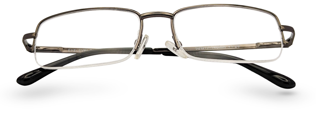 Eyelevel-UK Dickens semi-rimless rectangular reading glasses with a dark metallic frame and clear magnifying lenses.