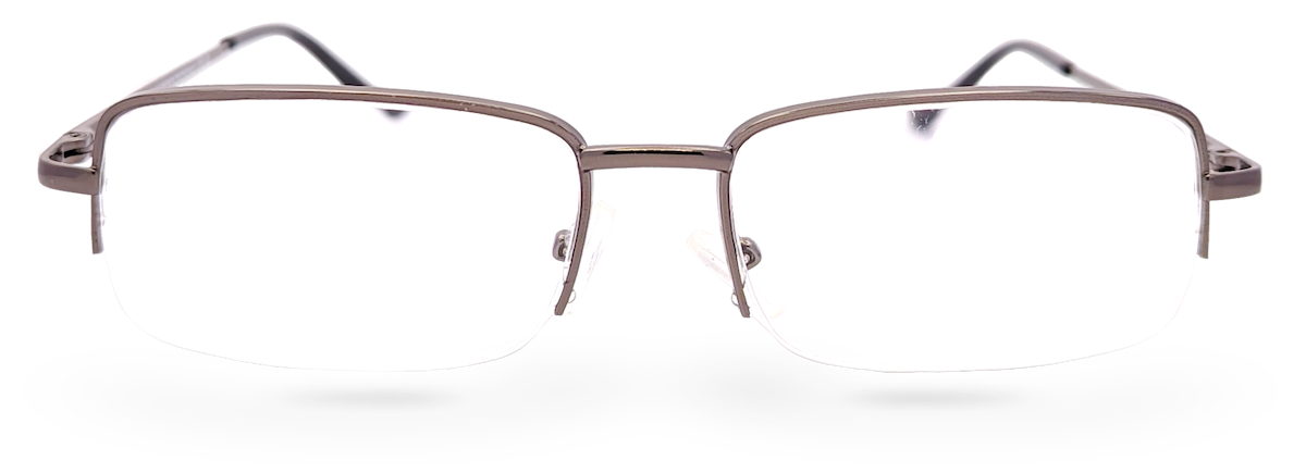 Eyelevel-UK Dickens semi-rimless rectangular reading glasses with a metallic frame and clear magnifying lenses.