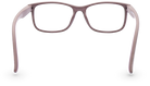 Eyelevel-UK Dublin reading glasses with a brown wood-effect squared frame and clear lenses, back view.