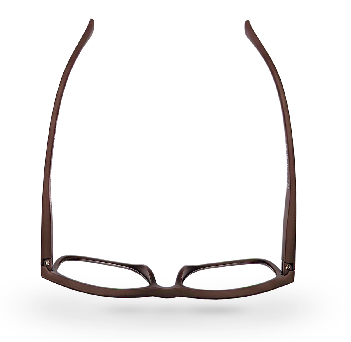 Eyelevel-UK Dublin reading glasses with a brown wood-effect squared frame viewed from above