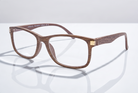 Eyelevel-UK Dublin reading glasses with a brown wood-effect squared frame and clear magnifying lenses