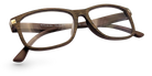 Eyelevel-UK Dublin reading glasses with a brown wood-effect square frame and clear magnifying lenses.