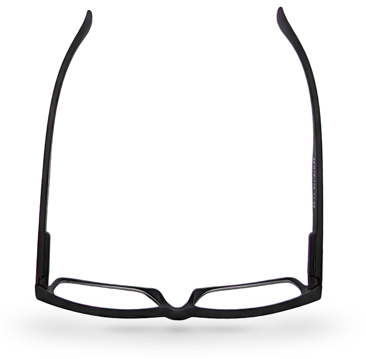 Eyelevel-UK Duke reading glasses with a black rectangular plastic frame viewed from above