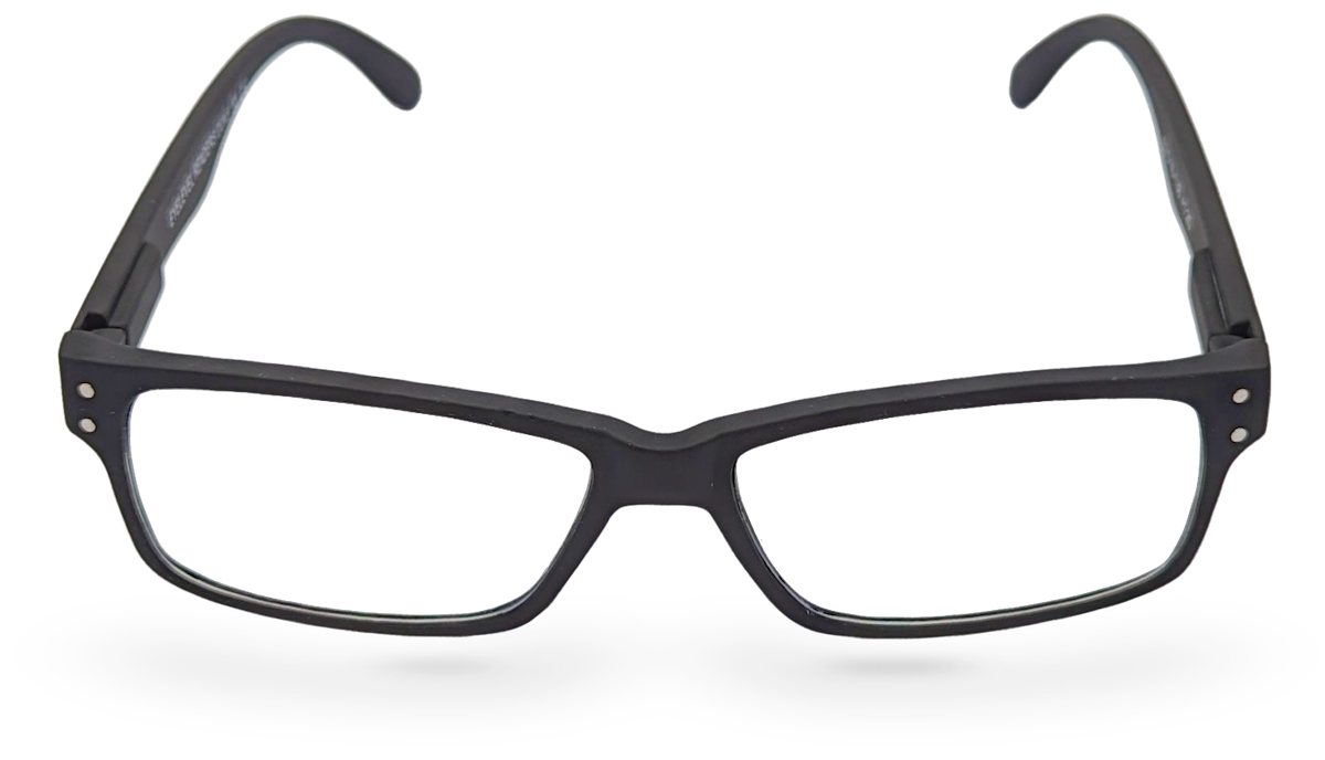 Eyelevel-UK Duke reading glasses with a classic black rectangular plastic frame and clear magnifying lenses