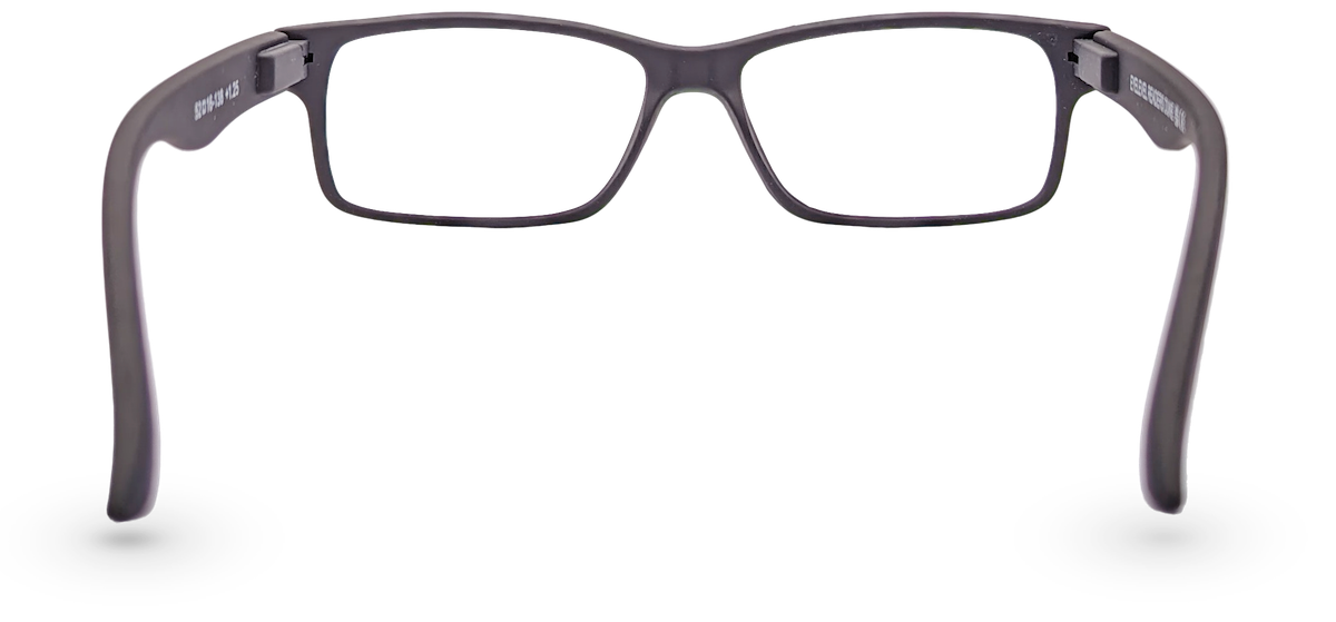 Eyelevel-UK Duke reading glasses with a black rectangular plastic frame viewed from the back