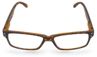 Eyelevel-UK Earl rectangular reading glasses with a brown tortoiseshell plastic frame and clear magnifying lenses.