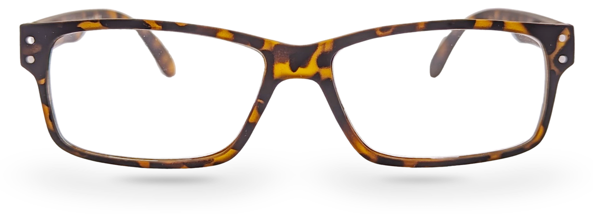 Eyelevel-UK Earl reading glasses with a brown tortoiseshell rectangular plastic frame and clear magnifying lenses