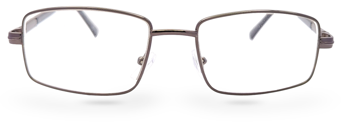 Eyelevel-UK Esquire reading glasses featuring a silver rectangular metal frame and clear magnifying lenses