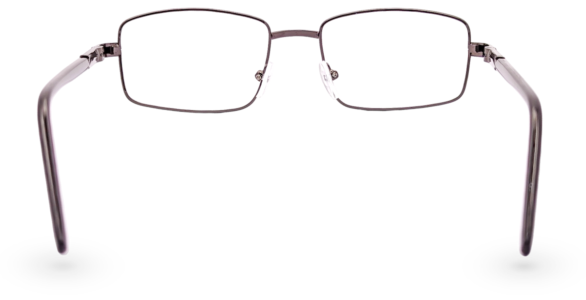 Eyelevel-UK Esquire reading glasses featuring a silver metal rectangular frame and clear magnifying lenses.