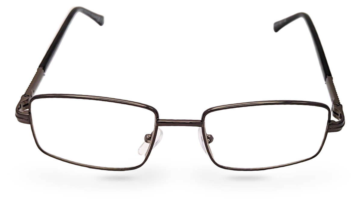 Eyelevel-UK Esquire reading glasses featuring a silver rectangular metal frame with clear magnifying lenses.