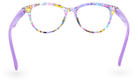 Eyelevel-UK Grenada reading glasses with a colourful lilac and yellow patterned frame and clear magnifying lenses.
