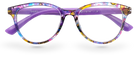 Eyelevel-UK Grenada reading glasses with a colourful lilac and yellow patterned square plastic frame