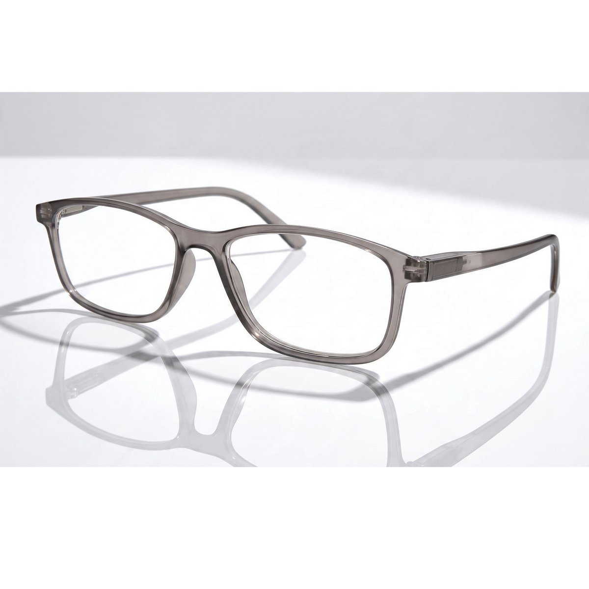 Eyelevel-UK Cambridge grey rectangular reading glasses with clear magnifying lenses and full rim plastic frame