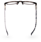 Eyelevel-UK Haiti reading glasses with a grey and white squared plastic frame viewed from above
