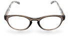 Eyelevel-UK Haiti reading glasses with a grey and white softly squared plastic frame and clear magnifying lenses.