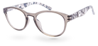 Eyelevel-UK Haiti reading glasses with a grey and white patterned frame and clear magnifying lenses.