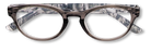 Eyelevel-UK Haiti reading glasses with a softly squared grey and white patterned plastic frame and clear lenses.