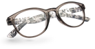 Eyelevel-UK Haiti reading glasses with a grey and white patterned plastic frame and clear magnifying lenses.
