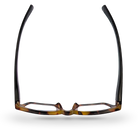 Eyelevel-UK Havana reading glasses with a brown tortoiseshell square frame, viewed from above.