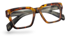 Eyelevel-UK Havana reading glasses with a brown tortoiseshell square plastic frame and clear magnifying lenses.