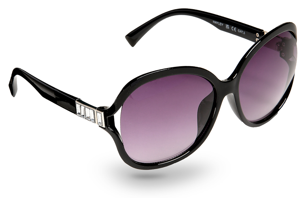 Eyelevel-UK Hayley oversized black sunglasses with silver stone detailing and grey gradient lenses