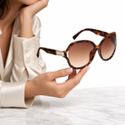 Eyelevel-UK Hayley oversized brown tortoiseshell sunglasses with gold stone detail and brown gradient lenses