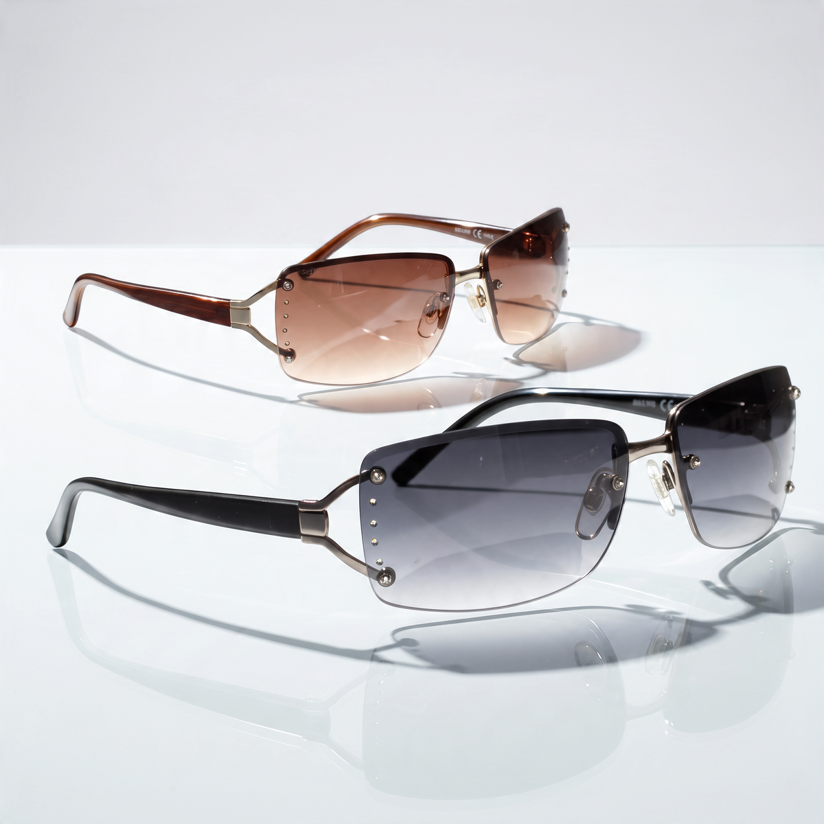 Eyelevel-UK Helena semi-rimless ladies fashion sunglasses with stone detailing in gold-brown and gunmetal-black