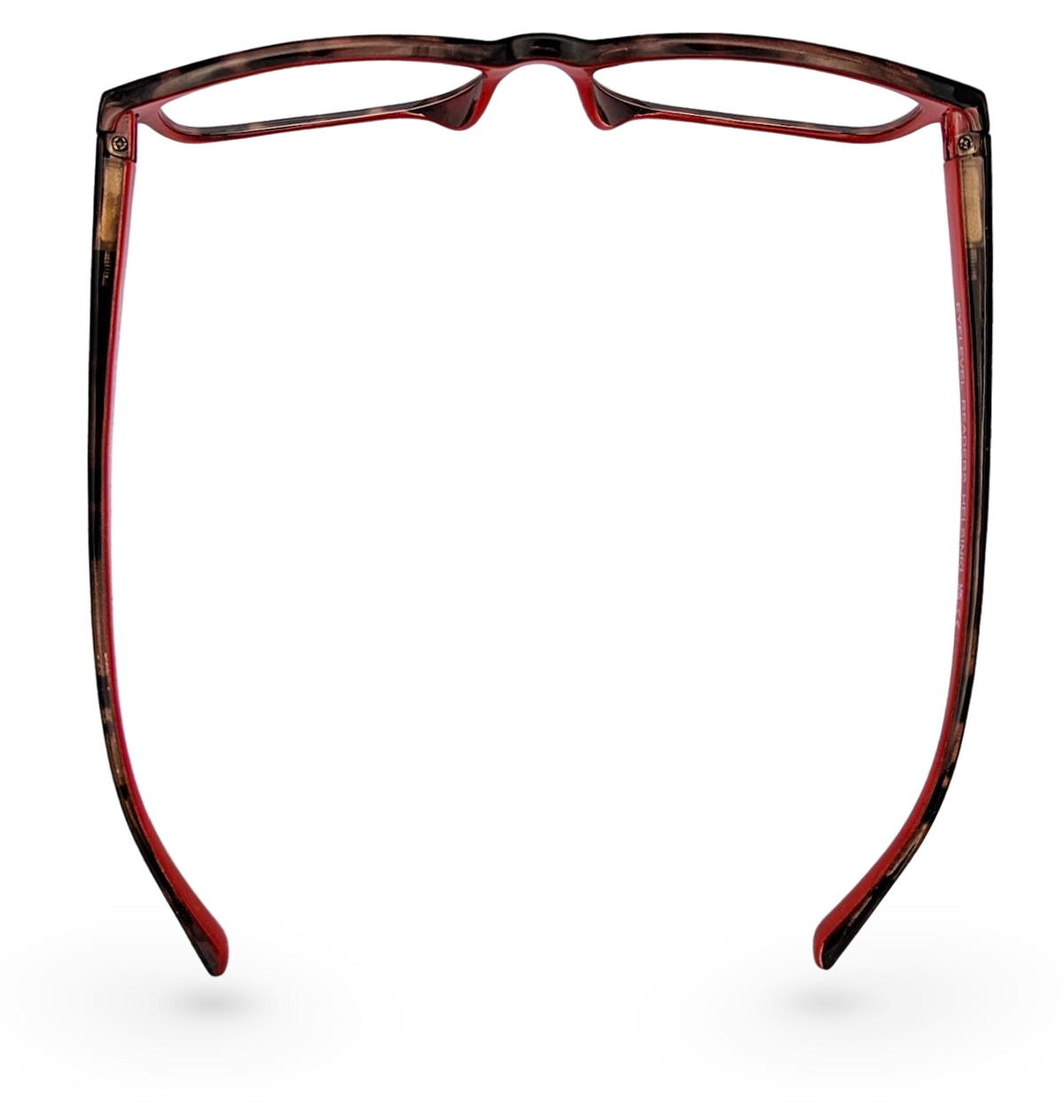 Eyelevel-UK Helsinki reading glasses with a brown tortoiseshell rectangular frame and red inner temple detail