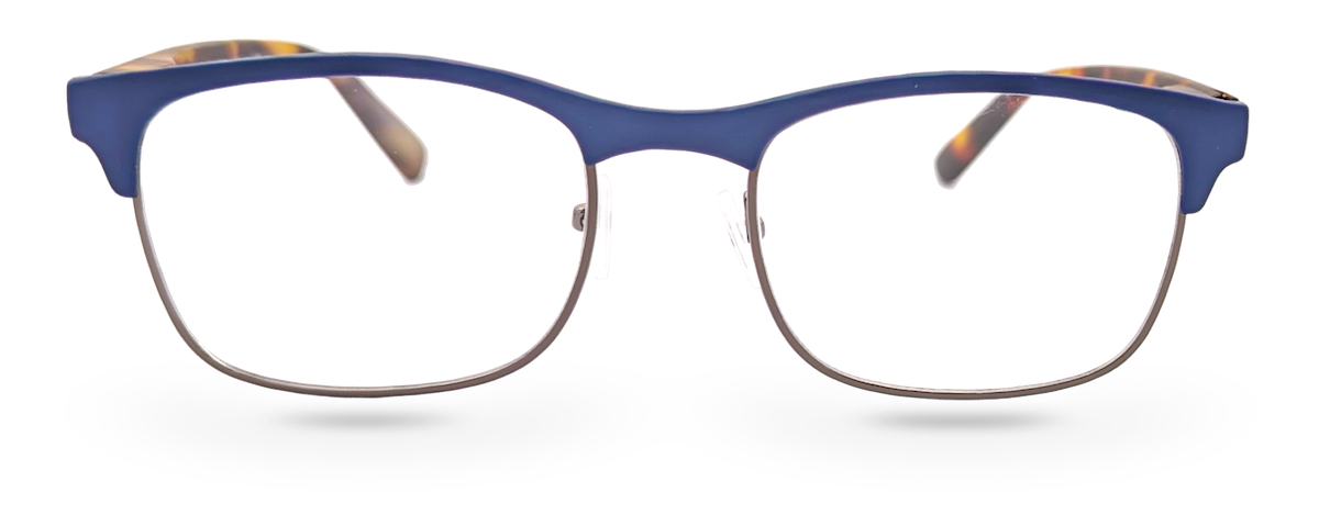 Eyelevel-UK Henley reading glasses featuring a blue and tortoiseshell rectangular frame with clear magnifying lenses.