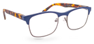 Eyelevel-UK Henley reading glasses with blue and tortoiseshell rectangular frames and clear magnifying lenses.