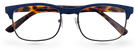 Eyelevel-UK Henley rectangular reading glasses with a blue and tortoiseshell frame and clear magnifying lenses.