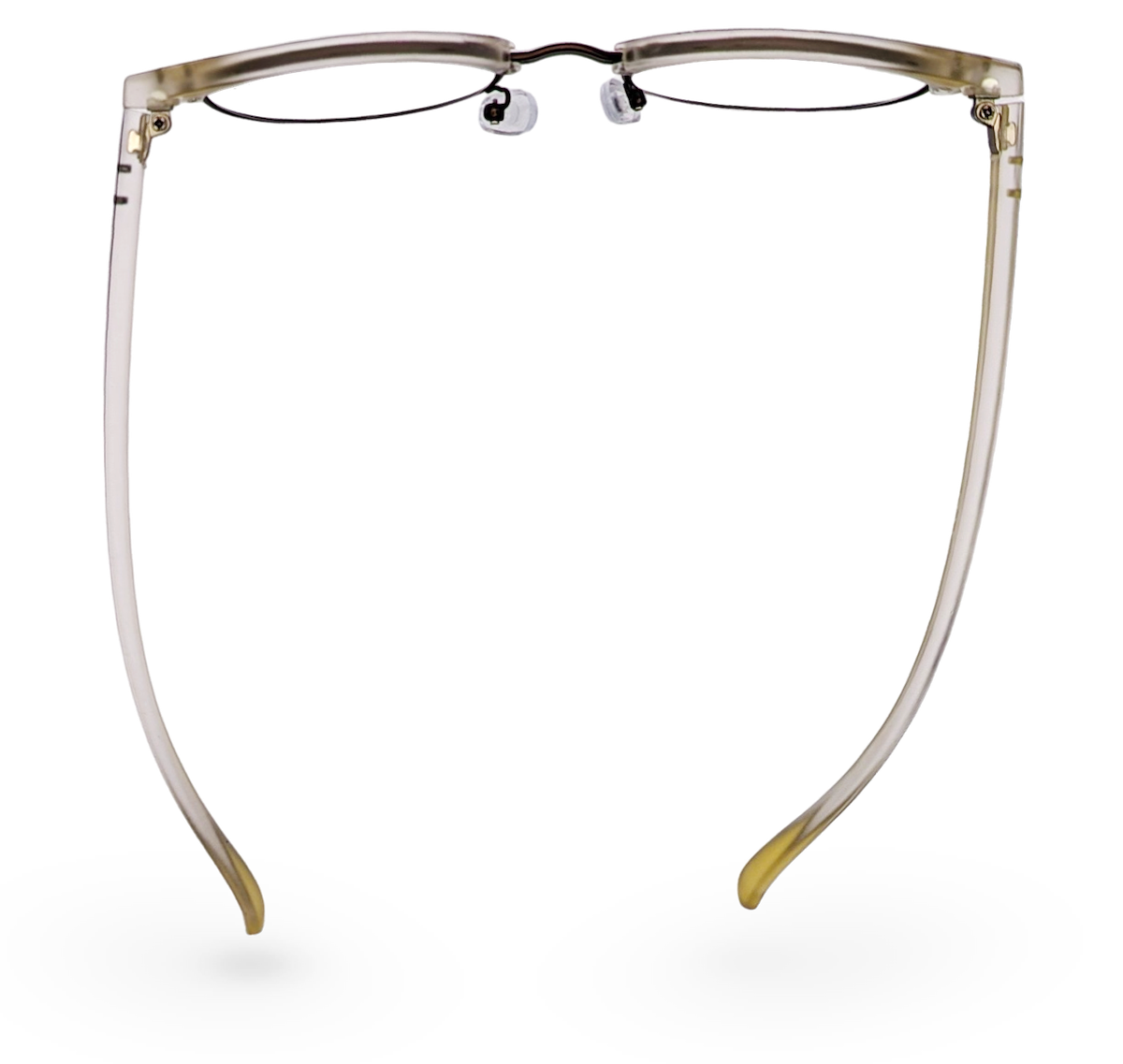 Eyelevel-UK Honduras reading glasses with a clear oval frame and adjustable nose pads viewed from above