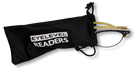 Eyelevel-UK Honduras reading glasses partially inside a black branded felt storage pouch