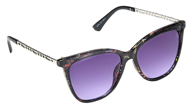 Eyelevel-UK Hope square ladies sunglasses in floral black and silver with grey gradient lenses and detailed arms