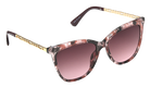 Eyelevel-UK Hope square ladies sunglasses with a rose and gold frame and rose gradient lenses.