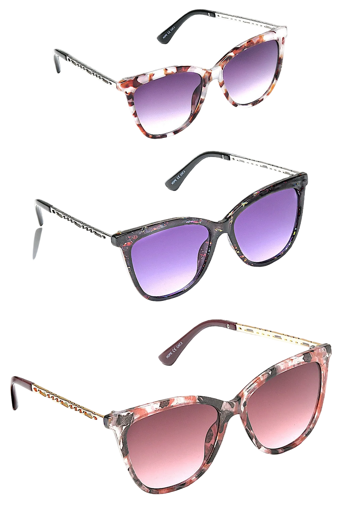 Eyelevel-UK Hope square ladies fashion sunglasses in three colour variations with gradient lenses and UV400 protection