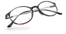 Eyelevel-UK Idaho reading glasses with a round patterned frame and clear magnifying lenses on a white background