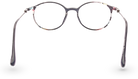 Eyelevel-UK Idaho reading glasses with a silver oval metal frame and clear magnifying lenses, rear view.