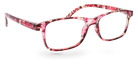 Eyelevel-UK Jamaica reading glasses featuring a pink and multicolour square plastic frame with clear magnifying lenses.